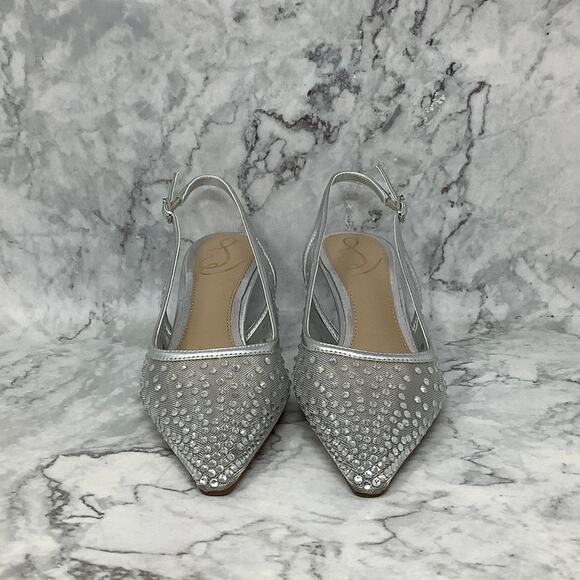 Sam Edelman 5M Silver Mesh Bianka Crystal Slingback Pumps Pointed Toe P16-21 - Picture 2 of 8